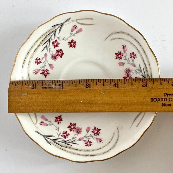 Mayfair England Pink Flower Footed Teacup Saucer Bone China No1932 Gold Trim - Picture 16 of 16